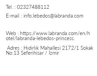 Labranda Lebedos Princess iletiim bilgileri